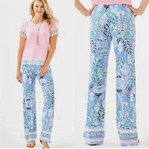 Lilly Pulitzer Georgia May Palazzo Pant Blue Peri Lapis Lanterns Sz L NEW